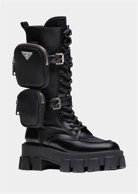 prada tall wedge boots black|prada combat boots with pouches.